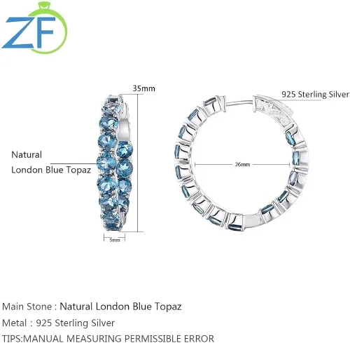 Vista 5 de Supermodel Aretes de aro de plata de ley 925 5.0 de 13 quilates, peridoto natural, turmalina, topacio azul cielo, granate, para mujer