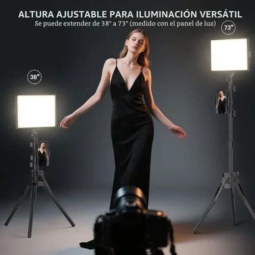 Vista 7 de NiceVeedi Kit de iluminación para fotografía, 2800-6500K Kit de luz LED bicolor para video, luz de estudio regulable con soporte de trípode