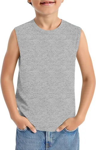 Vista 14 de Haloumoning Camisetas deportivas sin mangas con cuello redondo para niños de 5 a 14 años Albaricoque