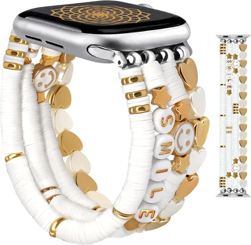 Vista 9 de JR.DM - Pulsera de cuentas compatible con Apple Watch de 40 mm, 38 mm, 41 mm, 42 mm; correa elástica hecha a mano para iWatch Series