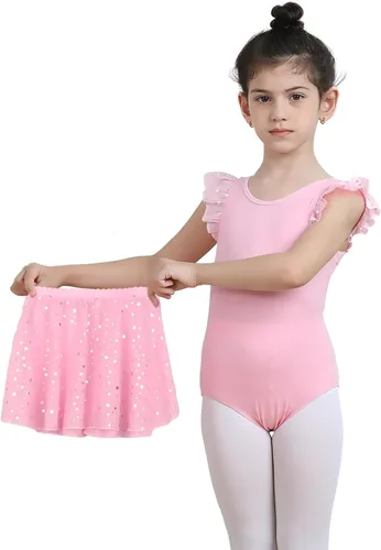Vista 33 de iLover Vestido de leotardo clásico con tutú y mangas con volantes para niñas, para danza, gimnasia y ballet Negro