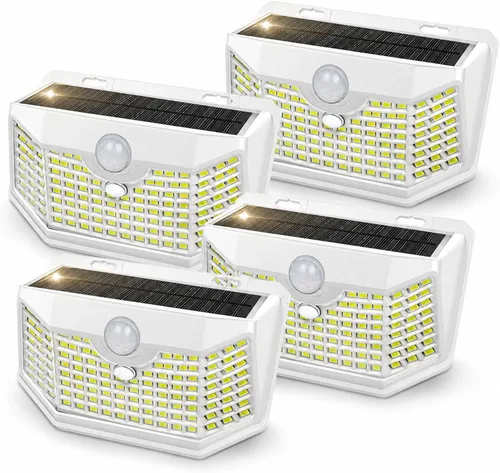 Vista 20 de HMCITY Luces solares para exteriores, 120 LED con 3 modos de iluminación, luces de pared con sensor de movimiento, IP65, impermeable, alimentadas
