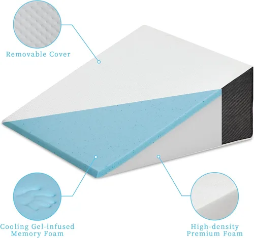 Vista 2 de Almohada de cuña para cama Touchutopia para dormir, almohada de cuña triangular de 8" 24" 24", parte superior de espuma viscoelástica refrescante