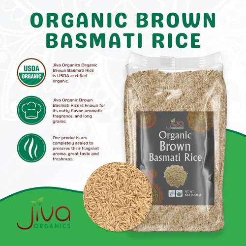 Vista 2 de Jiva - Arroz Basmati orgánico integral de 10 libras, calidad premium de la India