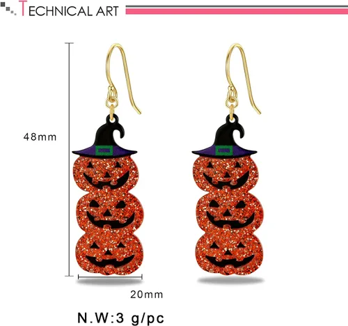 Vista 6 de LILIE&WHITE Aretes de Halloween para mujer, aretes de calabaza para araña, aretes colgantes de bombeo, aretes colgantes de telaraña, joyería