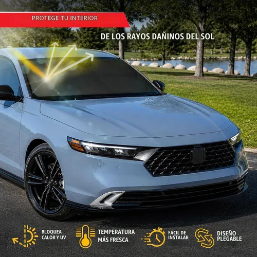 Vista 5 de MotorTrend - Parasol para parabrisas de acordeón para automóviles, diseño plegable compacto, ajuste semiuniversal para camiones y SUV, parasol