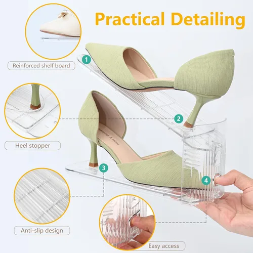 Vista 5 de Paquete de 12 Organizador de Ranuras para Zapatos para Closet, Apilador de Zapatos Ajustable y Ahorrador de Espacio, Almacenamiento de Zapatos