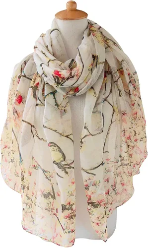 Vista 2 de GERINLY - Bufanda ligera rectangular con estampado de pájaros de primavera
