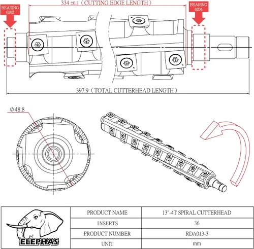 Vista 4 de ELEPHAS - Herramienta de carpintería Cabeza de corte en espiral y cabezal de corte helicoidal para Dewalt DW735 cepilladora Original DW735-OEM