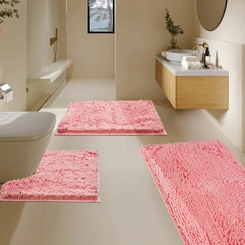 Vista 13 de Juego de 3 alfombras de baño de felpilla ultrasuave, antideslizante y súper absorbente, parte inferior de PVC fuerte, lavable a máquina, para Negro