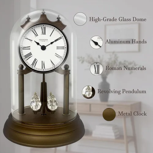 Vista 4 de Genevieve - Reloj de repisa de 9 pulgadas con péndulo giratorio, moderno reloj de aniversario, péndulo giratorio, regalos de boda, reloj