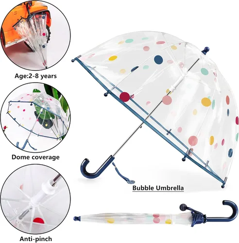 Vista 3 de RONIARE Kids Clear Bubble Umbrellas for Rain Dome Windproof Umbrella for Kid Girls and Boys