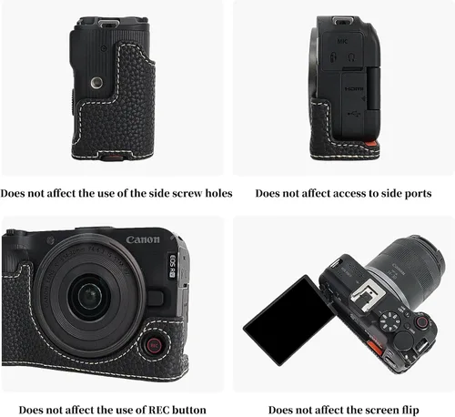 Vista 3 de VOVMOEYA Funda para cámara Canon EOS R50 V, medias fundas de piel sintética con correa para el hombro, ajuste preciso, compatible con trípode
