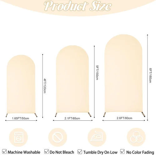 Vista 2 de Juego de 3 fundas de elastano ajustables para arco de boda, color beige, cubierta de fondo para arco de Chiara, parte superior redonda, para boda