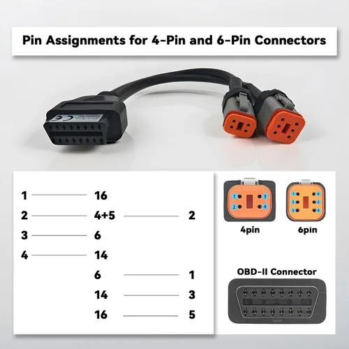 Vista 6 de Adaptador OBD2 para Harley 2 en 1 [4 pines + 6 pines] a cable de diagnóstico de motocicleta de 16 pines, conector de herramienta de escáner