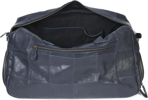Vista 4 de Aaron Leather Goods - Bolsa de viaje de cuero para hombre con 2 compartimentos para zapatos debajo del asiento, Azul marino, Estilo clásico