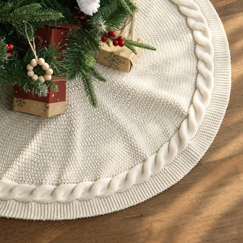 Vista 10 de Faldones de punto para árbol de Navidad, falda de árbol neutro