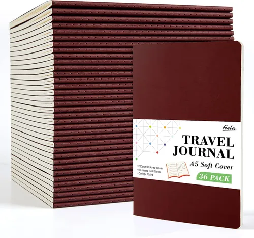 Vista 27 de feela - Paquete de 36 diarios de tapa suave a granel, diario de viaje con forro en blanco para mujeres y hombres, cuadernos con rayas universitarias