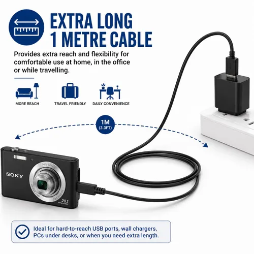Vista 5 de Master Cables Cable de carga y transferencia de datos USB de repuesto compatible con cámaras digitales Sony Cyber-Shot DSC-H200 H300 H400 W180 W310