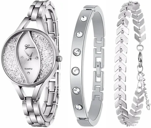 Vista 7 de Weicam Reloj de pulsera de diamantes para mujer, pulsera de pulsera, conjunto de joyería, reloj de pulsera analógico de cuarzo para mujer