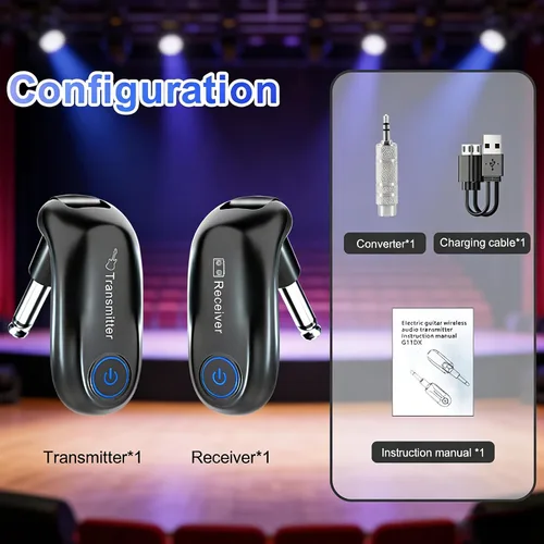 Vista 7 de Sistema de guitarra inalámbrica, transmisor y receptor de audio de carga, rango de 100 pies, para práctica de enseñanza de instrumentos, conciertos