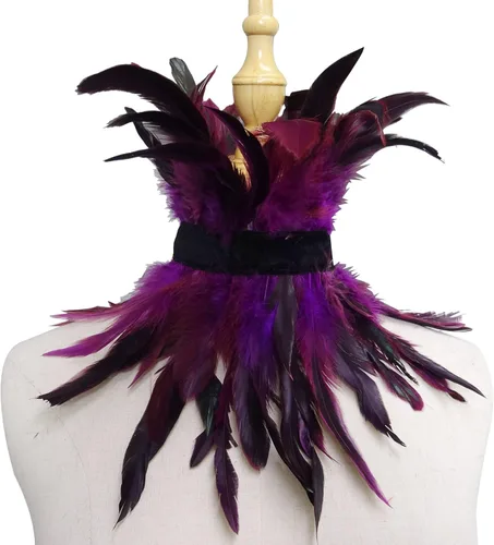 Vista 4 de L'vow - Gargantilla estilo victoriano de plumas naturales para Halloween Cosplay