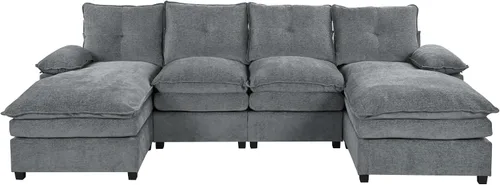 Vista 21 de Sofá modular moderno en forma de U de 115 pulgadas, juego de sofás tapizados grandes con asiento de almacenamiento, sofá cama convertible con diván