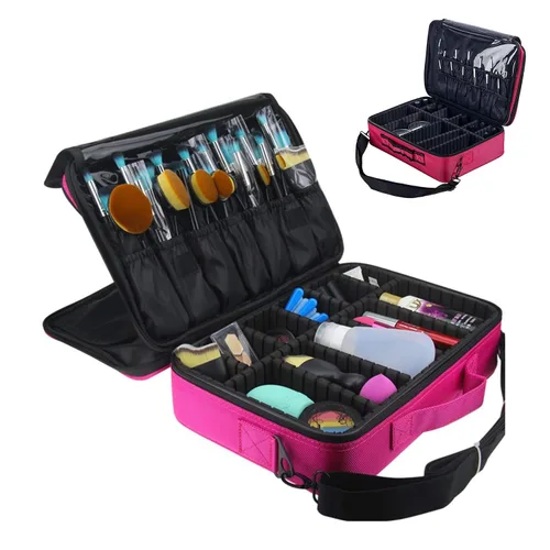 Vista 8 de Estuche de viaje para maquillaje, organizador de cosméticos, bolsa de almacenamiento portátil para artistas, con divisores ajustables