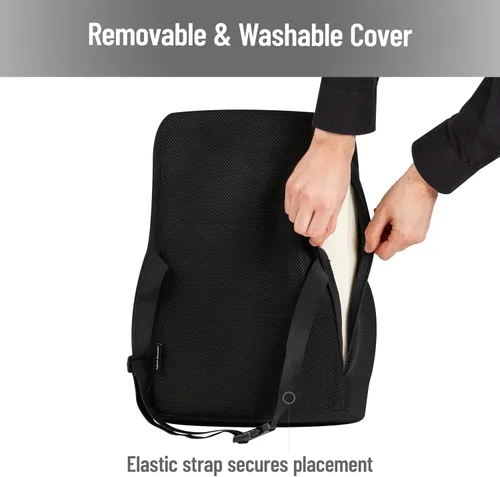 Vista 6 de Mind Reader Air-Cloud - Cojín lumbar, almohada ergonómica de espuma viscoelástica para sillas de oficina, reclinables y asientos de automóvil, Negro