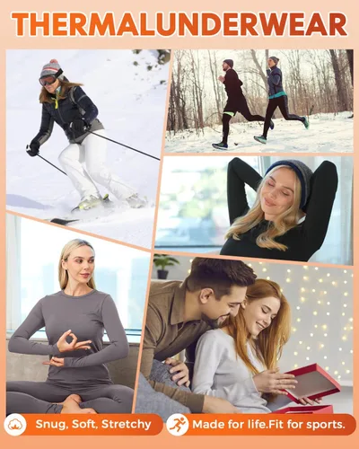 Vista 3 de CL convallaira Women Thermal Underwear Base Layer Long Johns with Fleece Lined Set Winter Warm Top Bottom