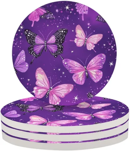 Vista 31 de Ceramic Coaster Set of 4, Absorbent Drink Coasters with Cork Backing, Blue and Purple Marble Cup Coasters for Kitchen Living Room Table Decor