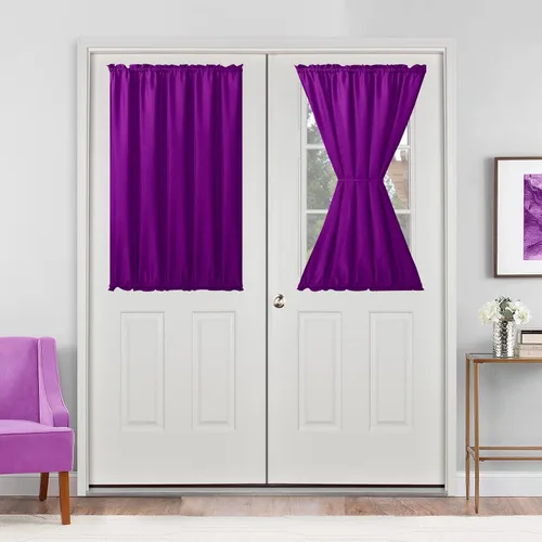 Vista 18 de Cortinas para puerta francesa, color aguamarina, 24 pulgadas de ancho x 40 pulgadas de largo, 1 panel Bolsillo para barra, semitransparente