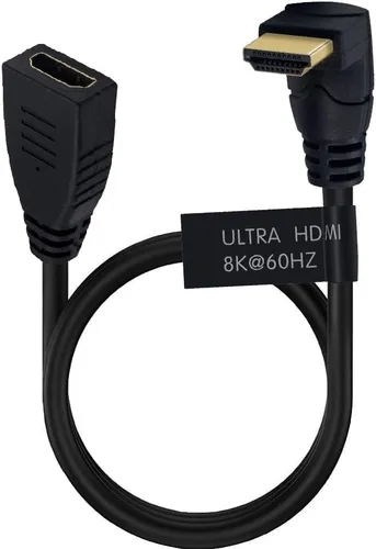 Vista 9 de Cable de extensión HDMI 8K a 60Hz de 2 pies, 48 Gbps, cable Ultra HD, recto hembra a macho en ángulo descendente, extensor HDMI 2.1, cable de Abajo