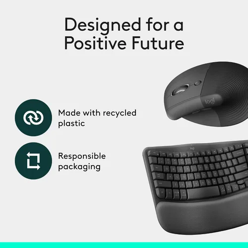 Vista 10 de Logitech Wave Keys & Lift - Combo ergonómico de teclado y mouse inalámbricos, con reposamanos acolchado, fácil de cambiar, Bluetooth, para sistema