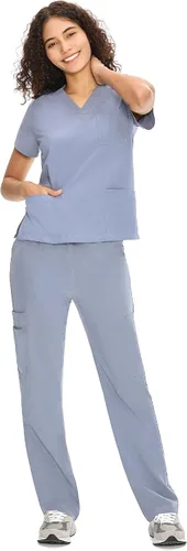 Vista 41 de COZYFIT Scrubs for Women Set - V-Neck & Straight Leg Pants with 9 Pockets Negro