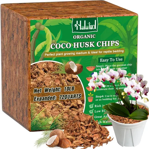 Vista 8 de Halatool 2 chips de cáscara de coco para plantas, 2.2 libras, 100% chips de coco orgánico con baja EC y pH equilibrado, sustrato de coco comprimido