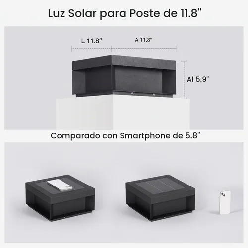 Vista 3 de MVBT Luz solar de poste de 11.8 pulgadas, luces de pilar modernas para exteriores, impermeable, 3000 K, lámpara LED de columna de puerta de patio