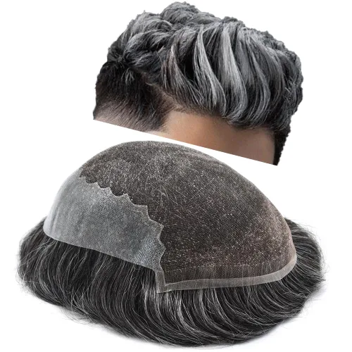Vista 15 de Mens Toupee Human Hair Replacement System Swiss Lace Toupee For Men Hair Piece Protesis Capilar Mens Hairpiece 5X7#1 Jet Black 120% Density