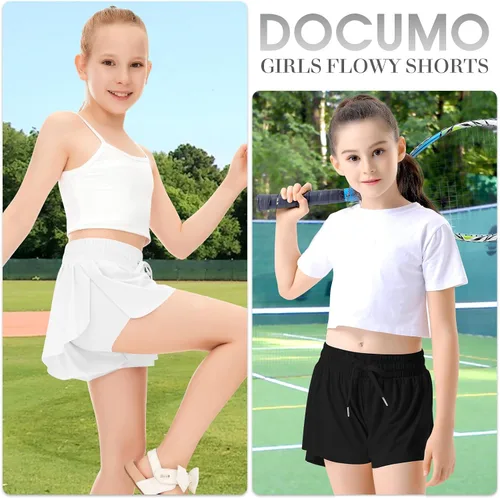 Vista 4 de Paquete de 2 pantalones cortos de mariposa para niños y niñas, pantalones cortos holgados con bolsillo 2 en 1, pantalones cortos deportivos