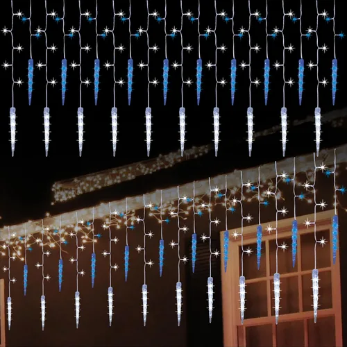 Vista 9 de LAMPHOME Luces de Navidad de carámbanos, 155 luces LED de 141 pulgadas conectables para el día de San Valentín, 10 gotas, 11 modos, cortina