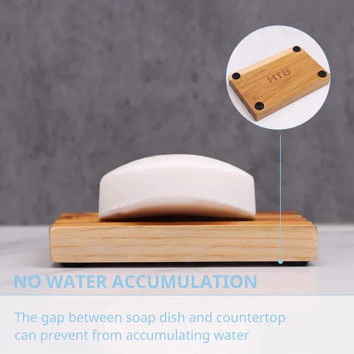 Vista 3 de Jabonera de teca para ducha de HTB, soporte decorativo de madera para jabón de baño, diseño de base elevada para mantener el jabón seco