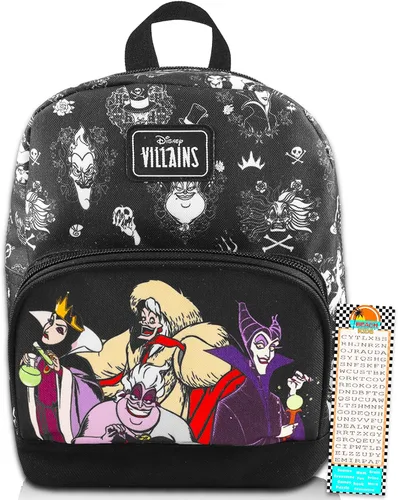 Vista 2 de Disney Villains Mini mochila para mujer Mochila de lona de Disney Villains de 10 pulgadas con bolsillo frontal y marcador Paquete de mochila