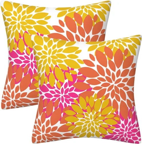 Vista 13 de Juego de 2 fundas de almohada decorativas de dalia azul marino, rojo, gris, dalia floral, para interiores y exteriores, funda de almohada de Floral 1