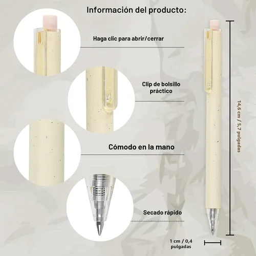 Vista 3 de Paquete de 12 bolígrafos de gel color beige crema, bonitos bolígrafos retráctiles estéticos de tinta negra neutra, punta fina de 0.020 in, secado
