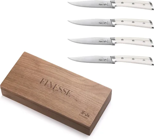 Vista 3 de Cangshan Thomas Keller Signature Collection - Cuchillo para carne de filo recto forjado de 4 piezas, caja de nogal