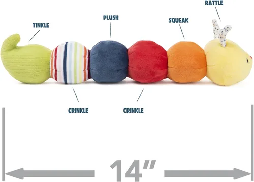 Vista 3 de GUND Baby Tinkle Crinkle Collection Essential Caterpillar - Peluche sensorial, 14 pulgadas Oruga multicolor