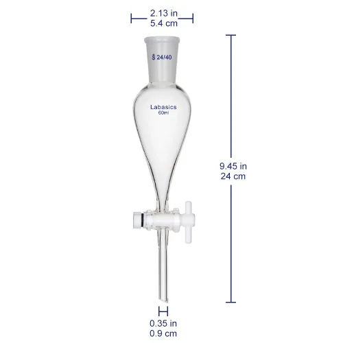 Vista 2 de Labasics Embudo separador cónico de vidrio borosilicato 2.0 fl oz con llave de paso de PTFE, 2.0 fl oz