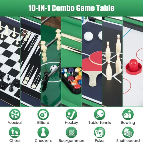 Vista 4 de Giantex 10-in-1 Multi Game Table, Combo Game Table Set w/Hockey, Foosball Pool Ping-Pong Chess Cards Checkers Bowling, Shuffleboard, Backgammon