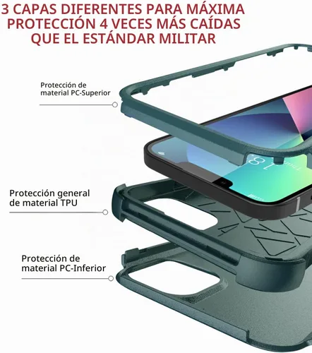 Vista 6 de Diverbox Funda para iPhone 13 [A prueba de golpes] [A prueba de caídas] [A prueba de polvo], Funda de Teléfono de Protección Resistente para Apple