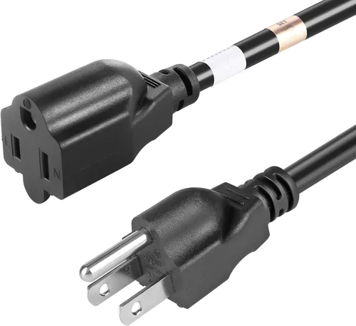 Vista 8 de VSEER Cable de extensión resistente de 1 pie 1875 W 15 A, protector de salida de 3 puntas, 14 AWG, cable de extensión de alimentación corto, negro